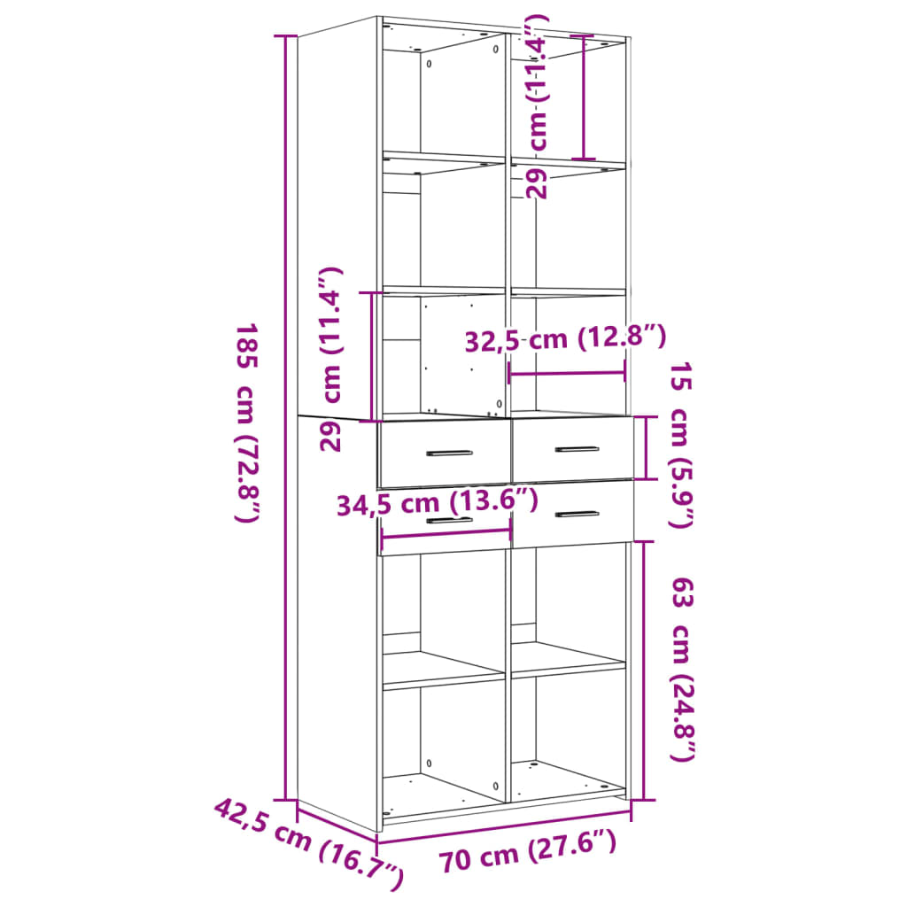 Buffet haut chêne Sonoma 70x42,5x185 cm matériau bois