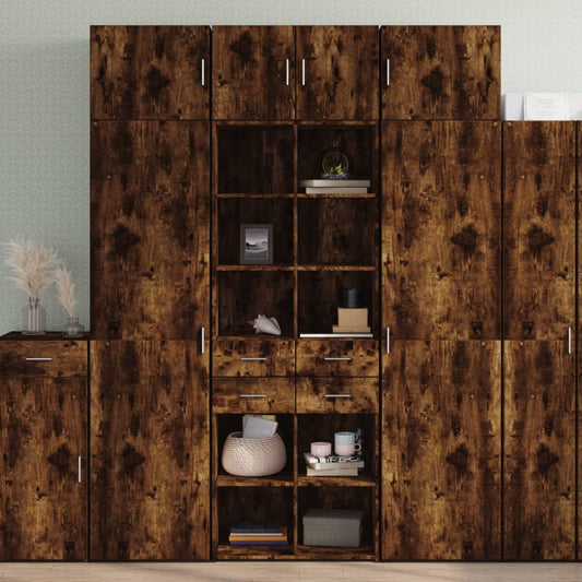 Buffet haut chêne fumé 70x42,5x185 cm matériau bois