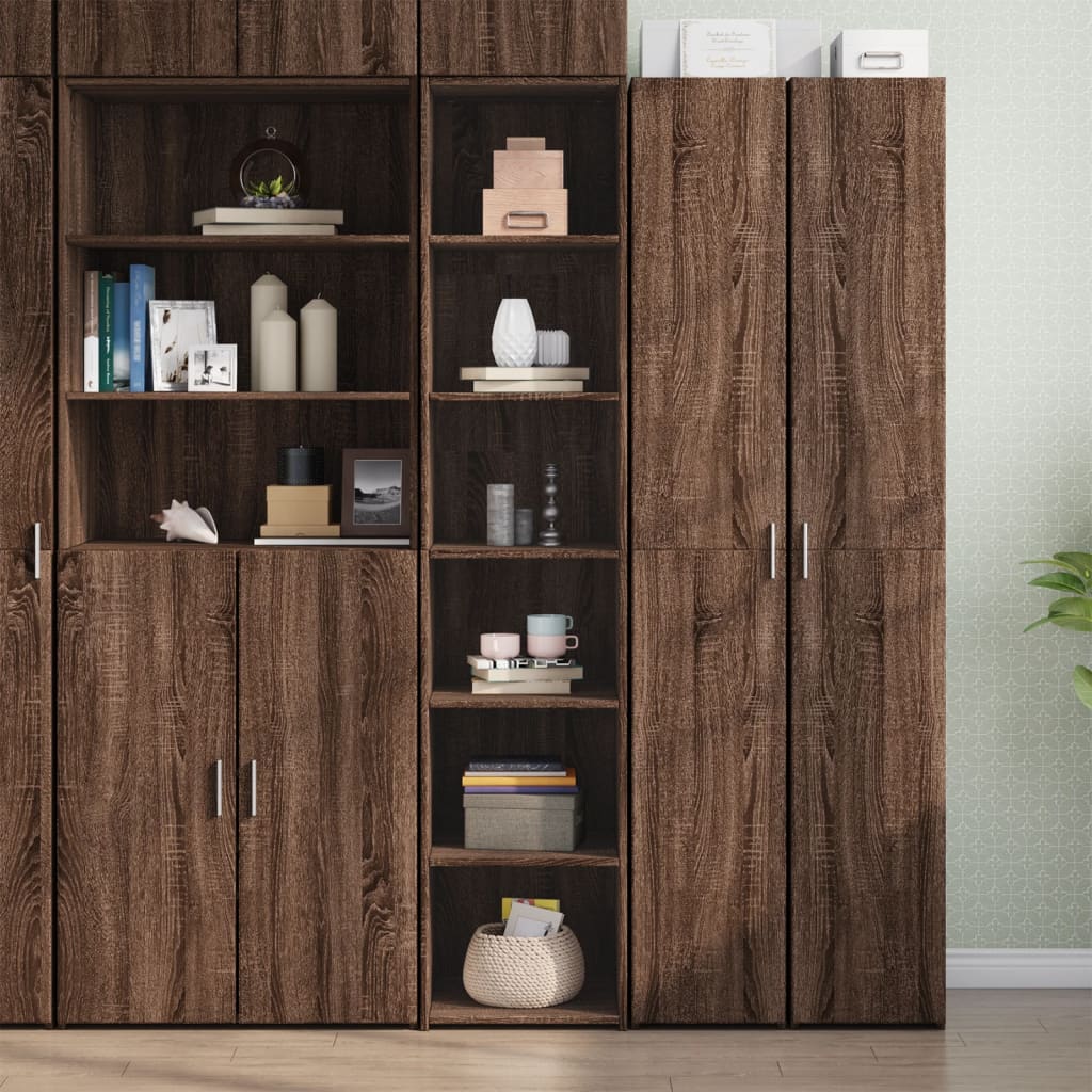 Buffet haut aspect chêne marron 40x41x185 cm matériau bois