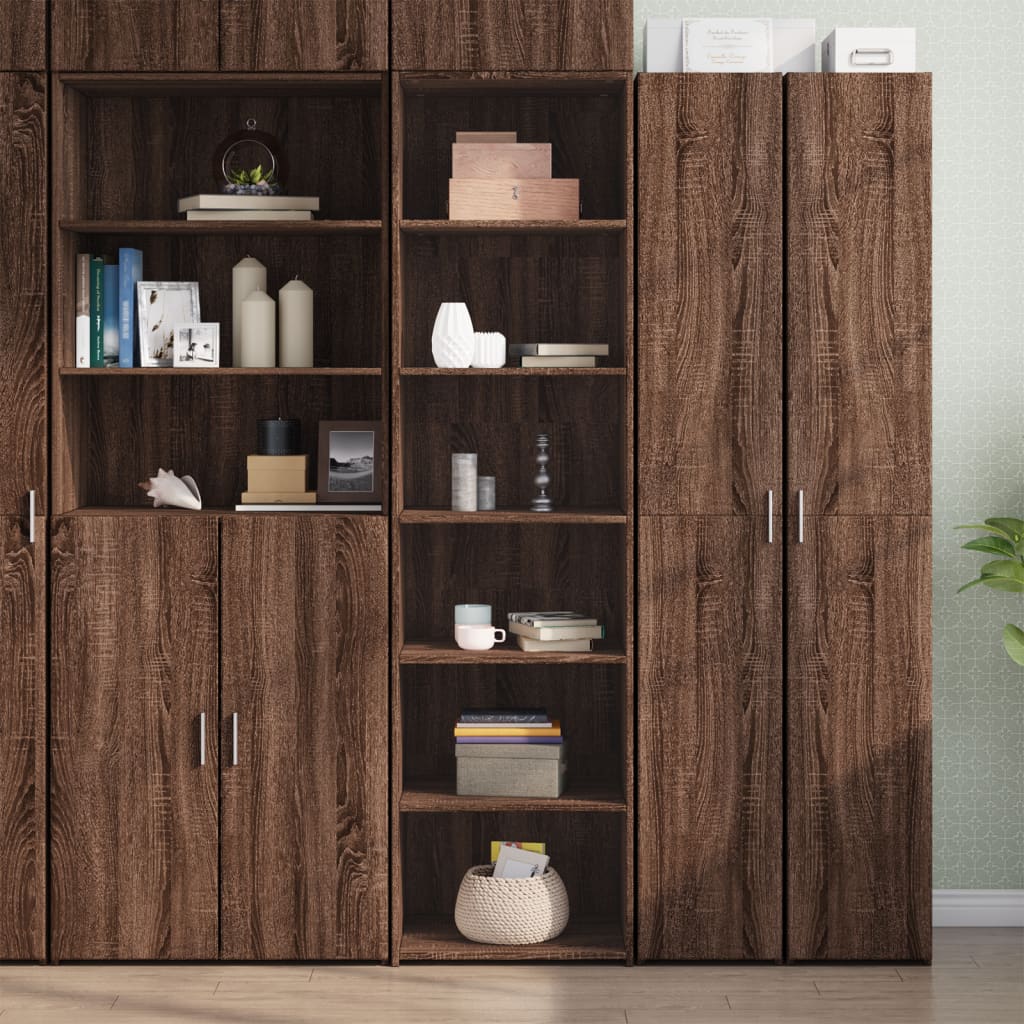 Buffet haut aspect chêne marron 50x41x185 cm matériau bois