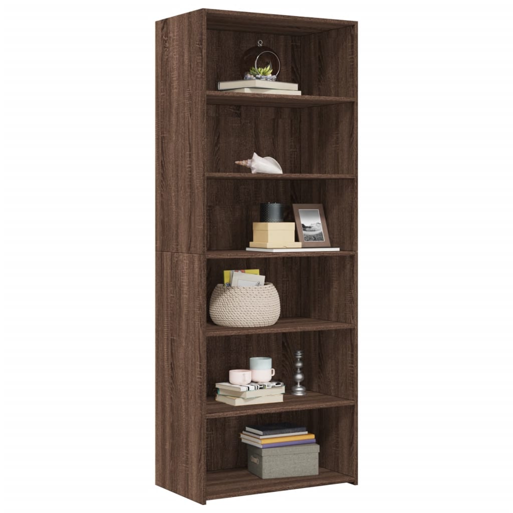 Buffet haut aspect chêne marron 70x41x185 cm matériau bois