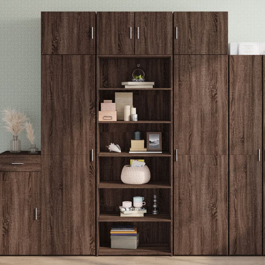 Buffet haut aspect chêne marron 70x41x185 cm matériau bois