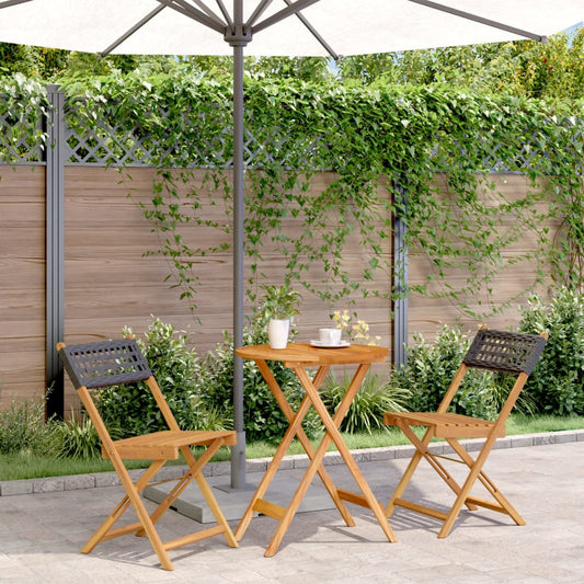 3-tlg. Bistro-Set Schwarz Poly Rattan und Massivholz