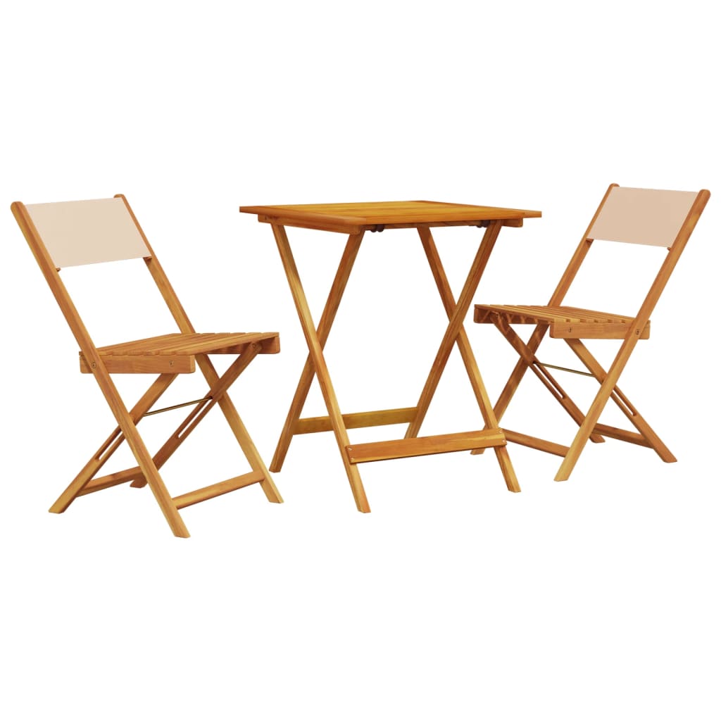 3-tlg. Bistro-Set Beige Stoff und Massivholz