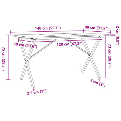 Table à manger X-frame 140x80x75 cm en bois de pin massif et fonte