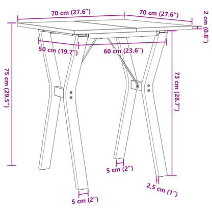 Mesa de comedor estructura en Y 70x70x75 cm madera maciza de pino y hierro fundido