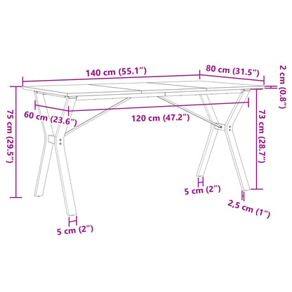 Table à manger structure Y 140x80x75 cm bois de pin massif et fonte