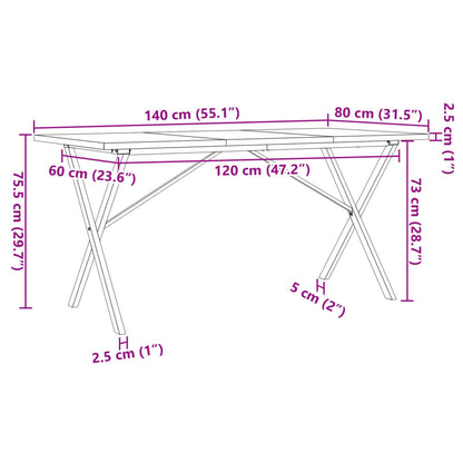 Table à manger X-frame 140x80x75,5 cm bois de pin massif &amp; fonte