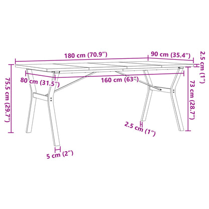 Table à manger structure Y 180x90x75,5 cm bois de pin massif &amp; fonte