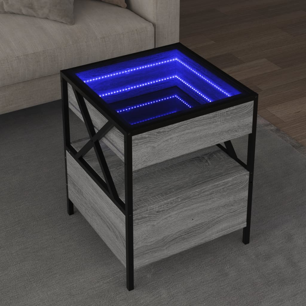 Couchtisch mit Infinity-LED Grau Sonoma 40x40x51 cm