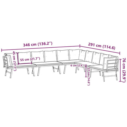 Bancs de jardin 4 pièces avec coussins en acier thermolaqué noir