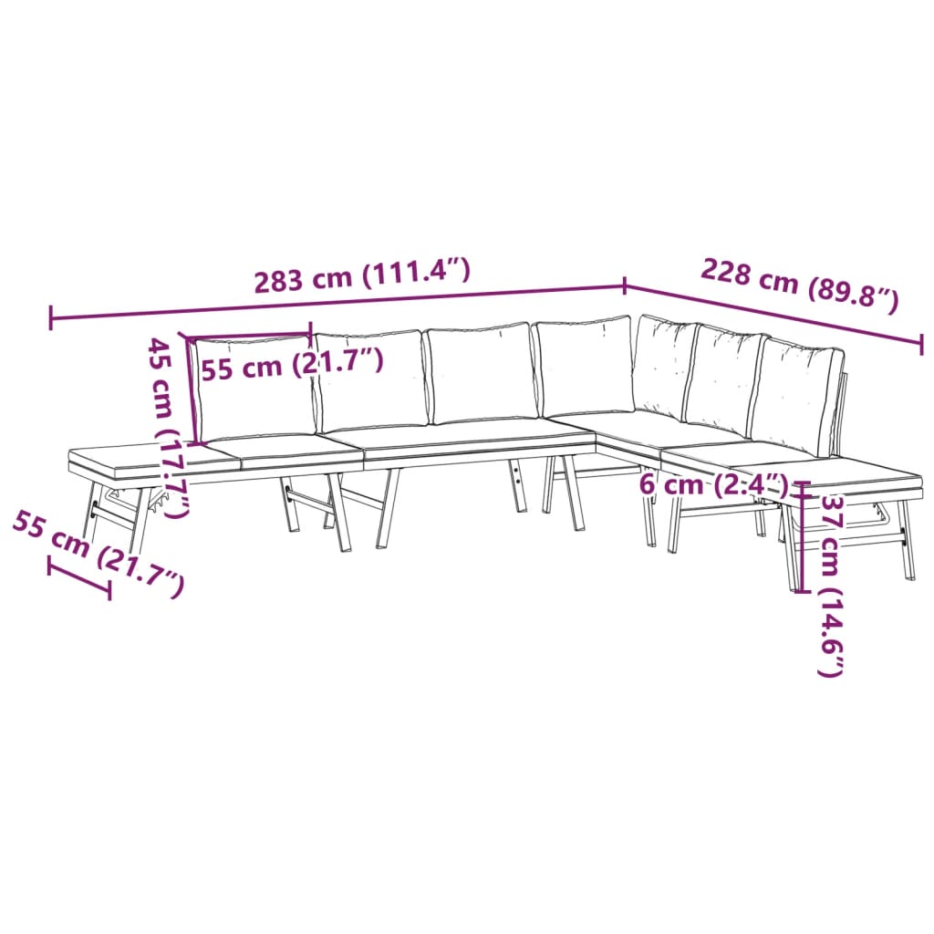 Bancs de jardin 4 pièces avec coussins en acier thermolaqué noir