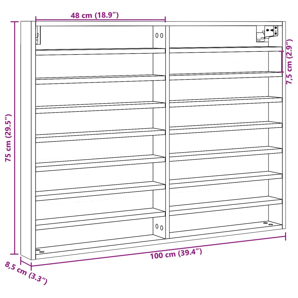 Vitrinenschrank Sonoma-Eiche 100x8,5x75 cm Holzwerkstoff