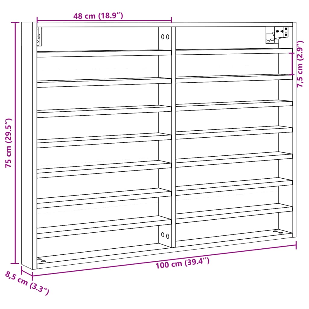 Vitrinenschrank Räuchereiche 100x8,5x75 cm Holzwerkstoff