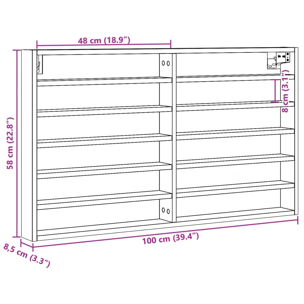 Vitrinenschrank Sonoma-Eiche 100x8,5x58 cm Holzwerkstoff