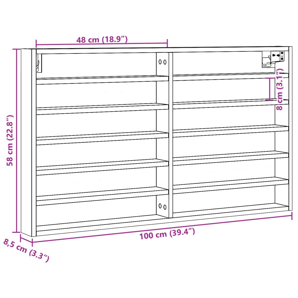 Vitrine gris Sonoma 100x8,5x58 cm matériau bois