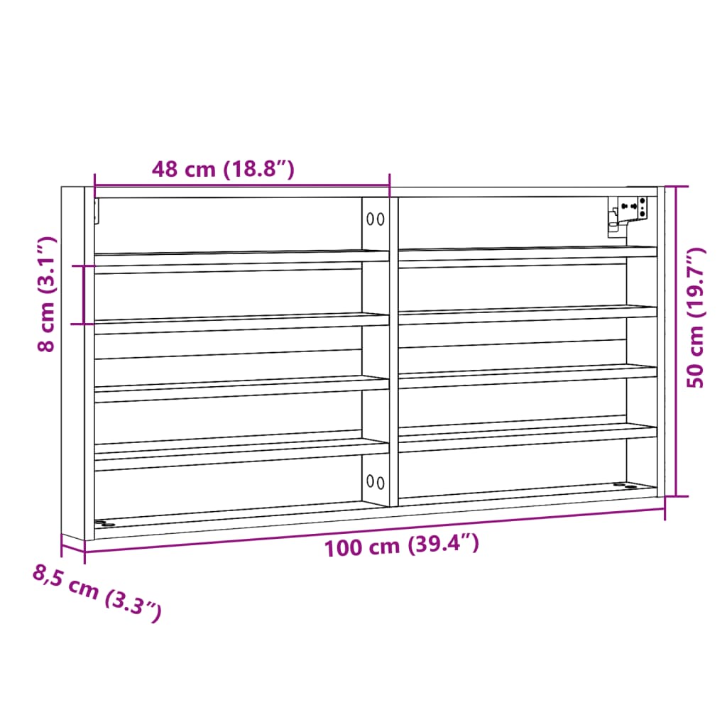 Vitrina Sonoma roble 100x8,5x50 cm material madera