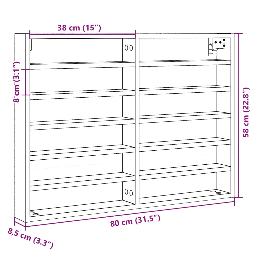 Vitrinenschrank Weiß 80x8,5x58 cm Holzwerkstoff