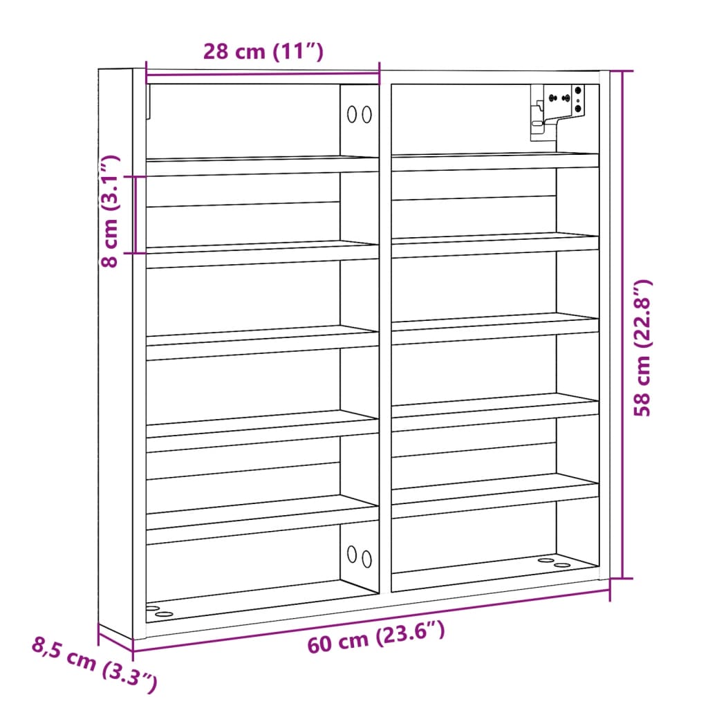 Vitrine chêne Sonoma 60x8,5x58 cm matériau bois