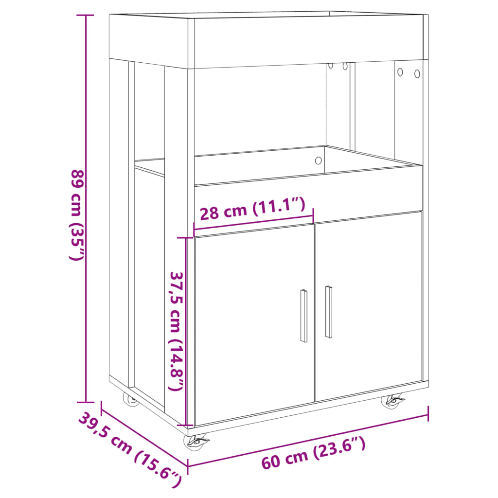 Barwagen Weiß 60x39,5x89 cm Holzwerkstoff