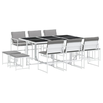 11 uds. Conjunto de comedor de jardín con cojines Textilene Blanco