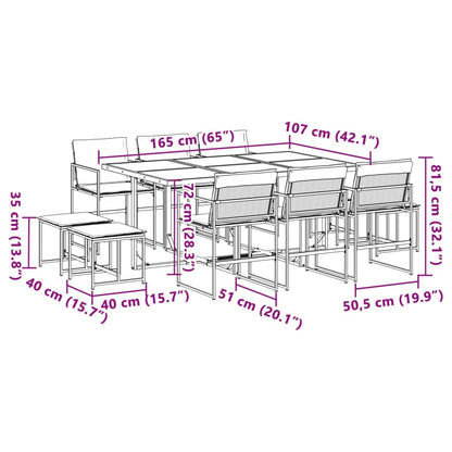 11 uds. Conjunto de comedor de jardín con cojines Textilene Blanco