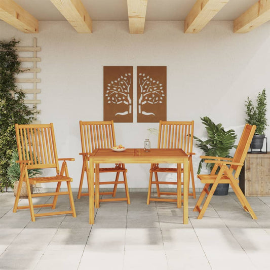 5 pièces. Groupe de repas de jardin en bois d'acacia massif