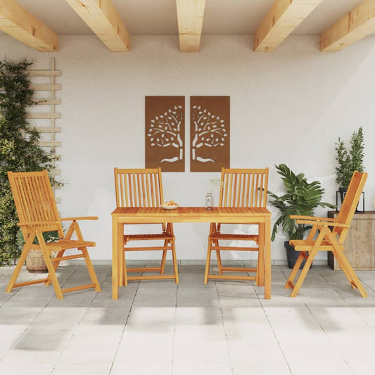 5 pièces. Groupe de repas de jardin en bois d'acacia massif