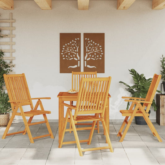 5 pièces. Groupe de repas de jardin en bois d'acacia massif