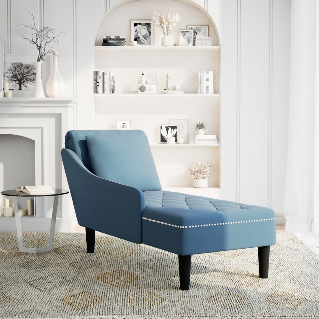 Chaiselongue mit Kissen und Rechter Armlehne Blau Samt