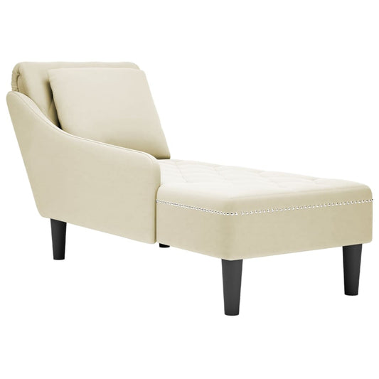 Chaiselongue mit Kissen und Rechter Armlehne Creme Samt