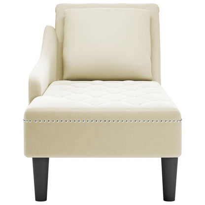 Chaiselongue mit Kissen und Rechter Armlehne Creme Samt