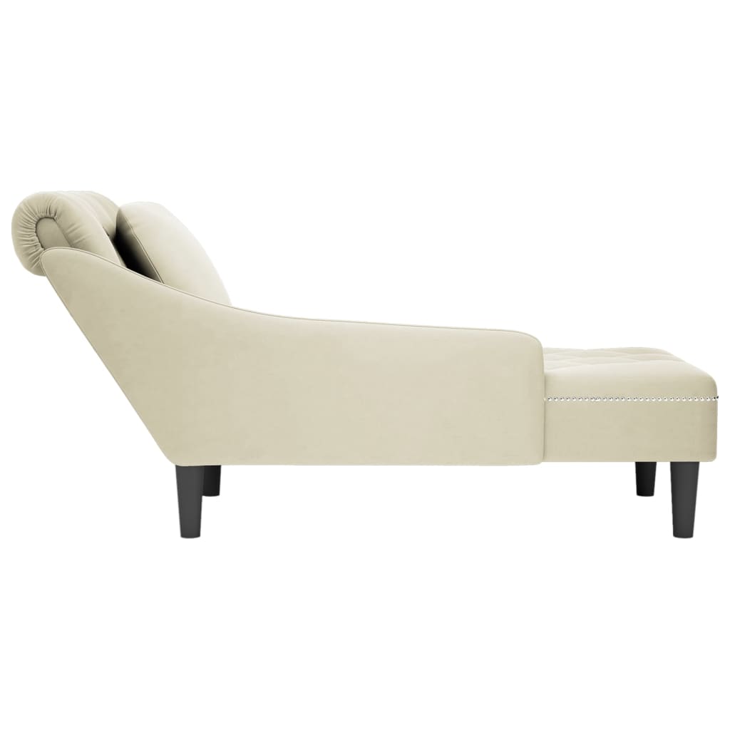 Chaiselongue mit Kissen und Rechter Armlehne Creme Samt