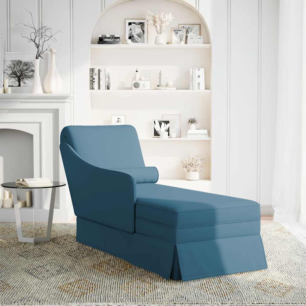 Chaiselongue mit Nackenrolle und Rechter Armlehne Blau Samt