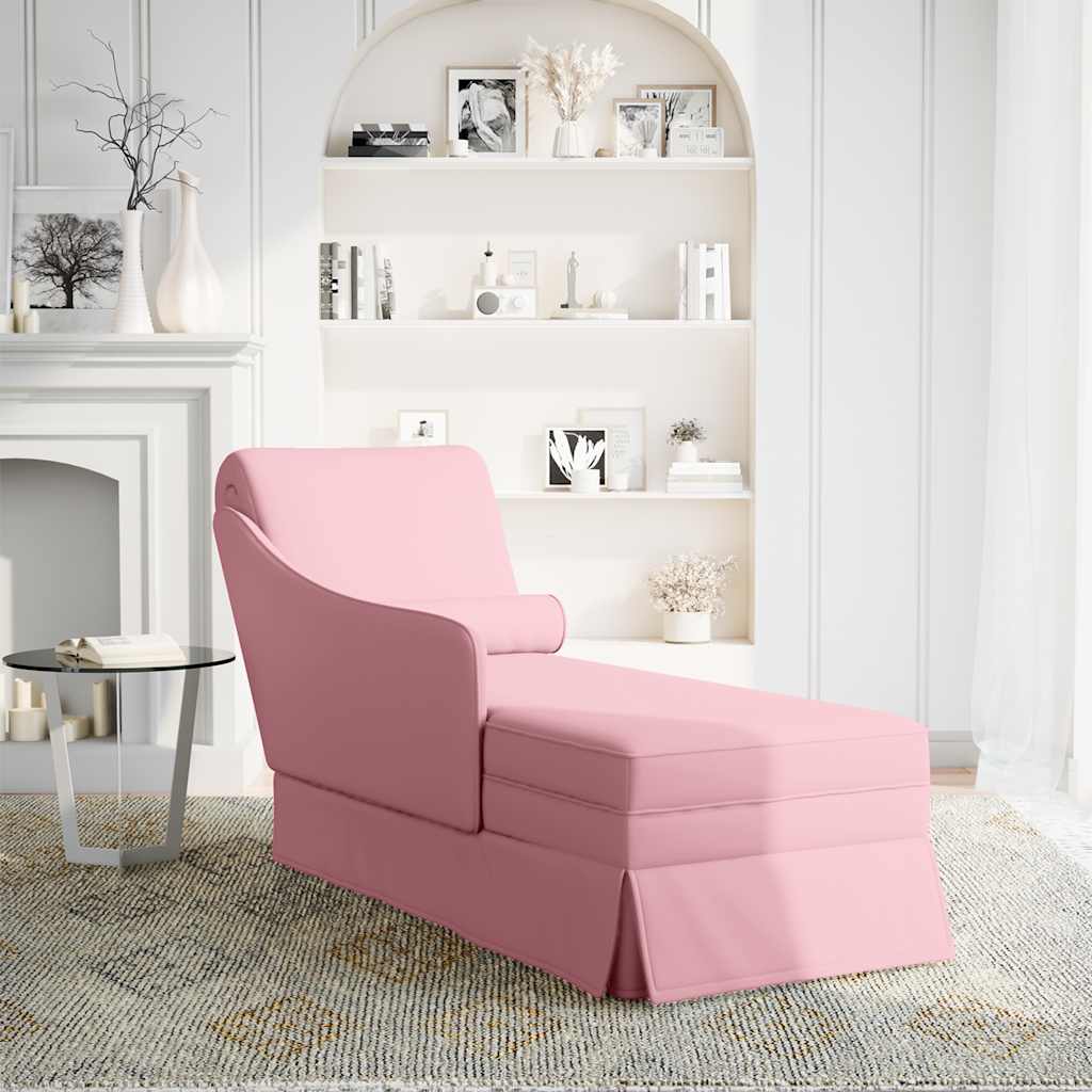 Chaiselongue mit Nackenrolle und Rechter Armlehne Rosa Samt