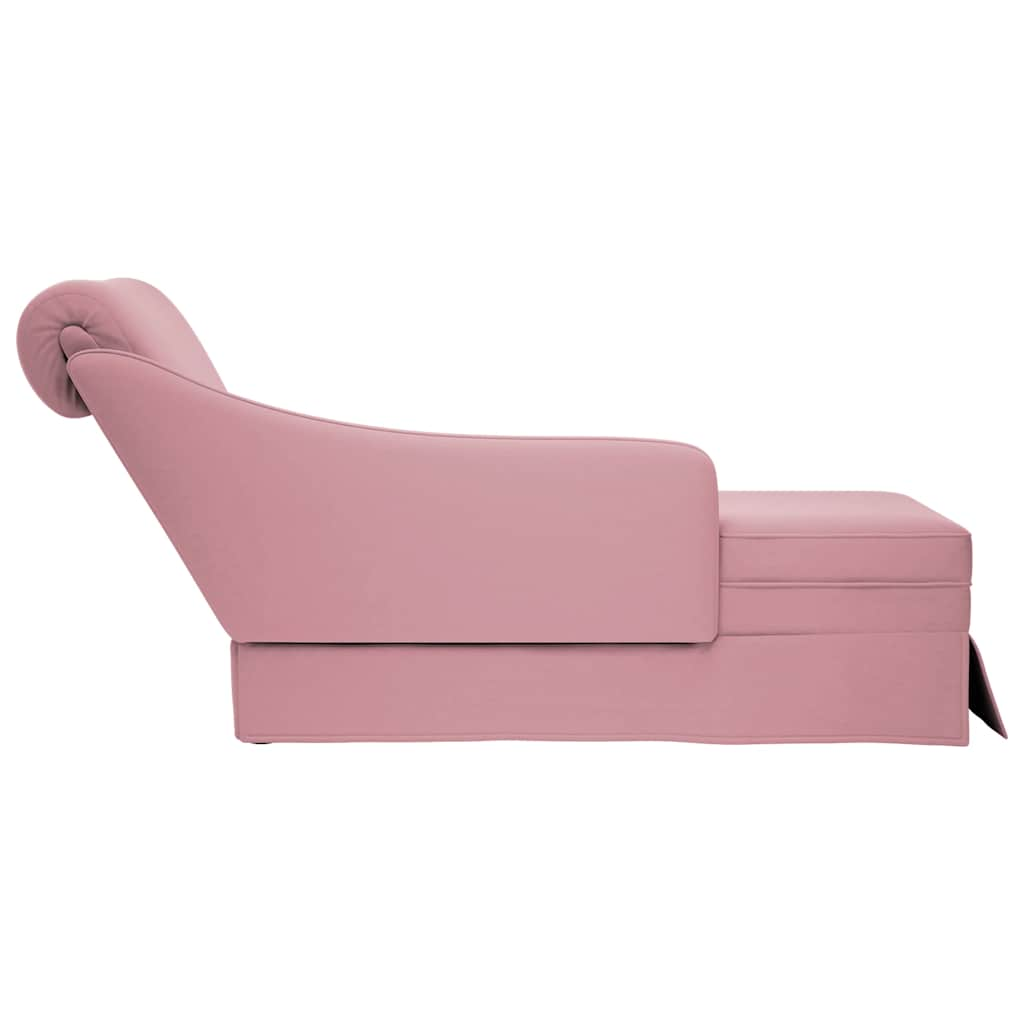 Chaiselongue mit Nackenrolle und Rechter Armlehne Rosa Samt