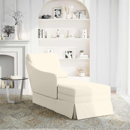 Chaiselongue mit Nackenrolle und Rechter Armlehne Creme Samt