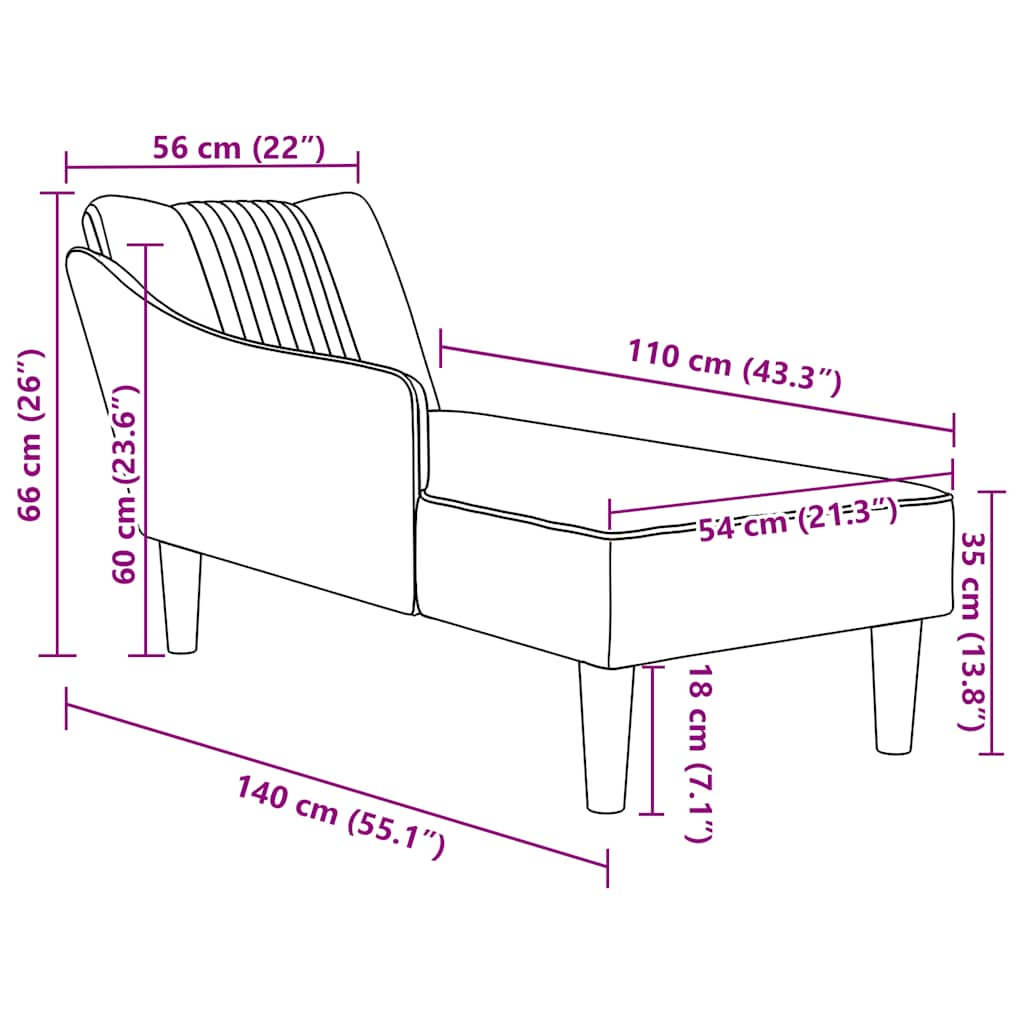 Chaiselongue mit Rechter Armlehne Blau Samt