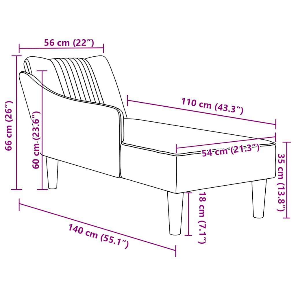 Chaiselongue mit Rechter Armlehne Dunkelgrün Samt