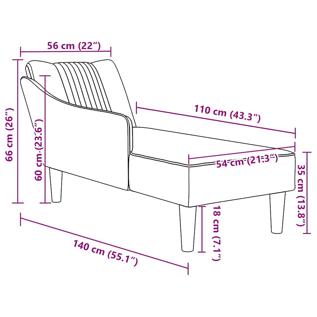 Chaiselongue mit Rechter Armlehne Rosa Samt