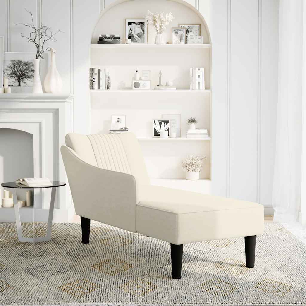 Chaiselongue mit Rechter Armlehne Creme Samt