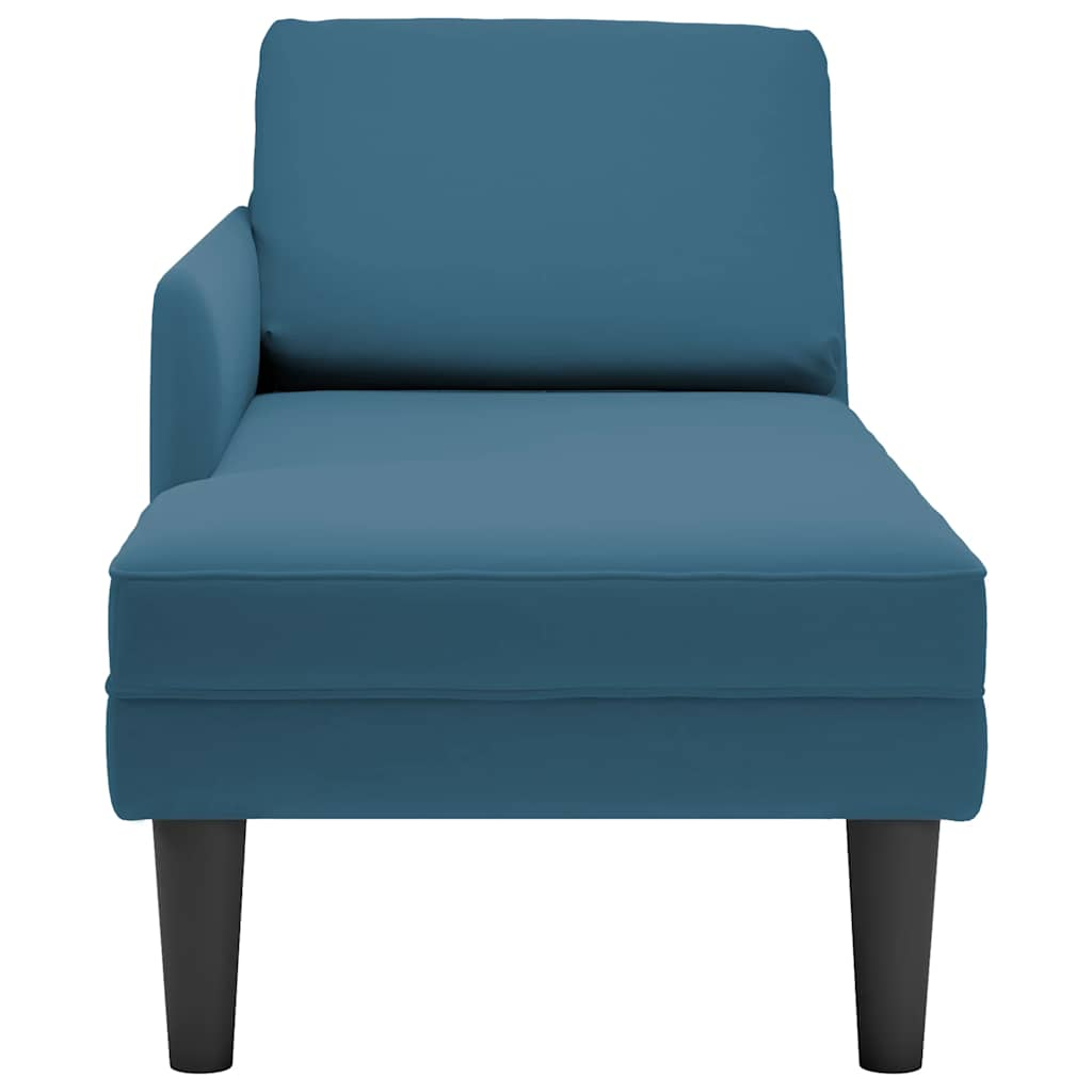 Chaiselongue mit Kissen und Rechter Armlehne Blau Samt