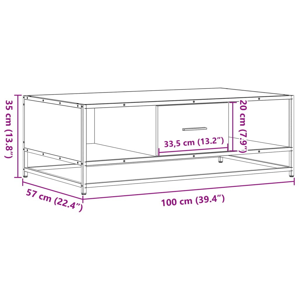 Couchtisch Räuchereiche 100x57x35 cm Holzwerkstoff und Metall