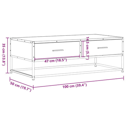 Couchtisch Braun Eichen-Optik 100x50x35 cm Holzwerkstoff Metall