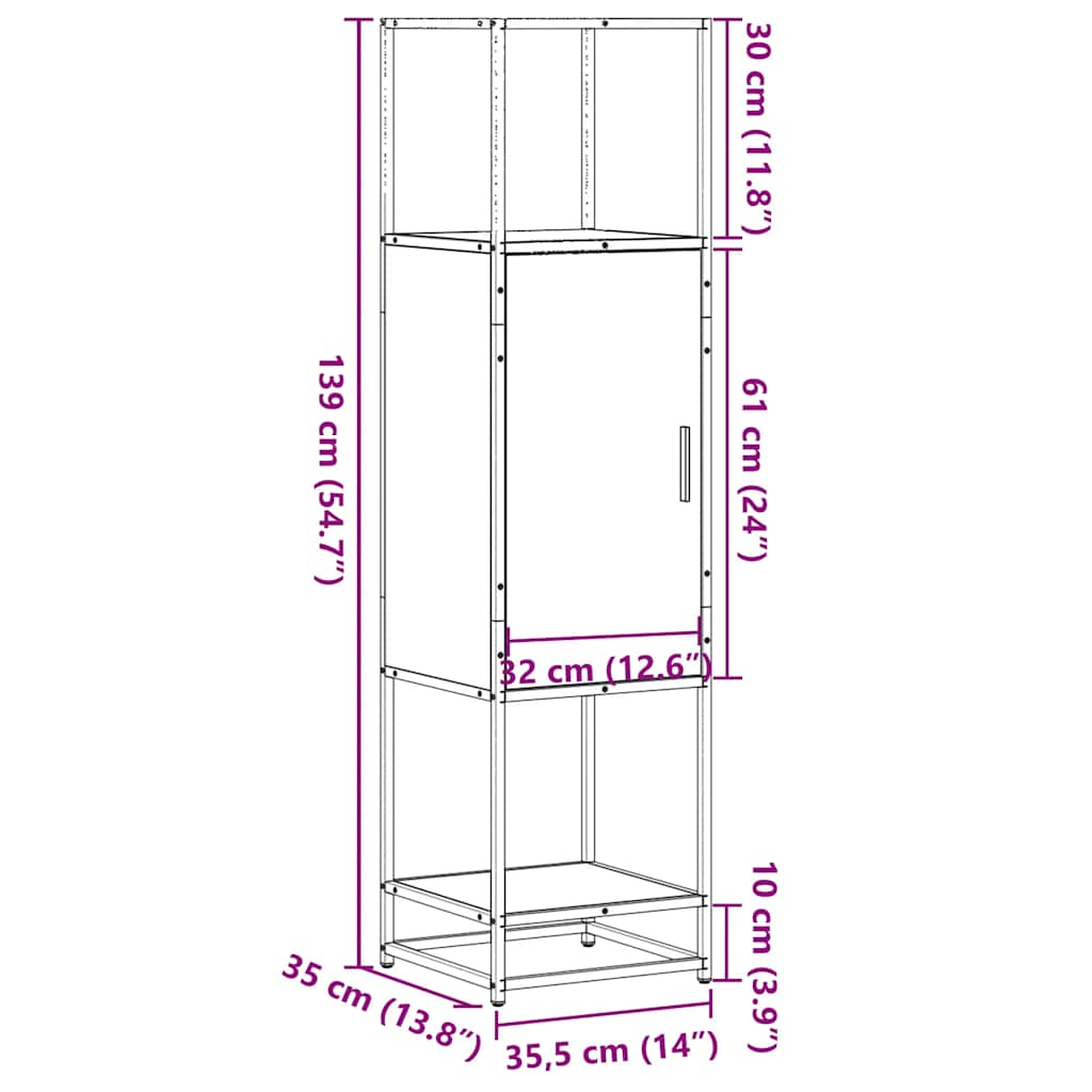 Highboard Grau Sonoma 35,5x35x139 cm Holzwerkstoff und Metall