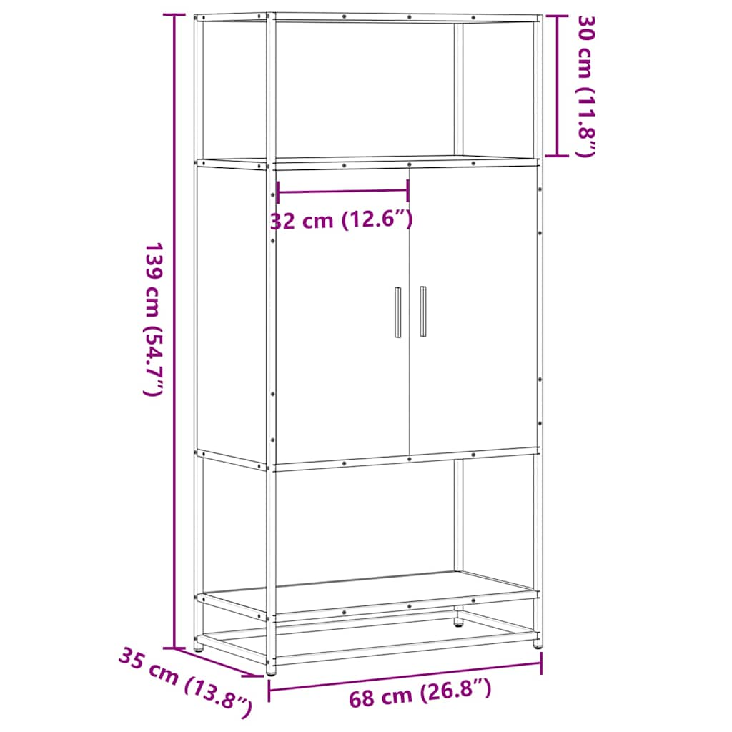 Highboard Schwarz 68x35x139 cm Holzwerkstoff und Metall