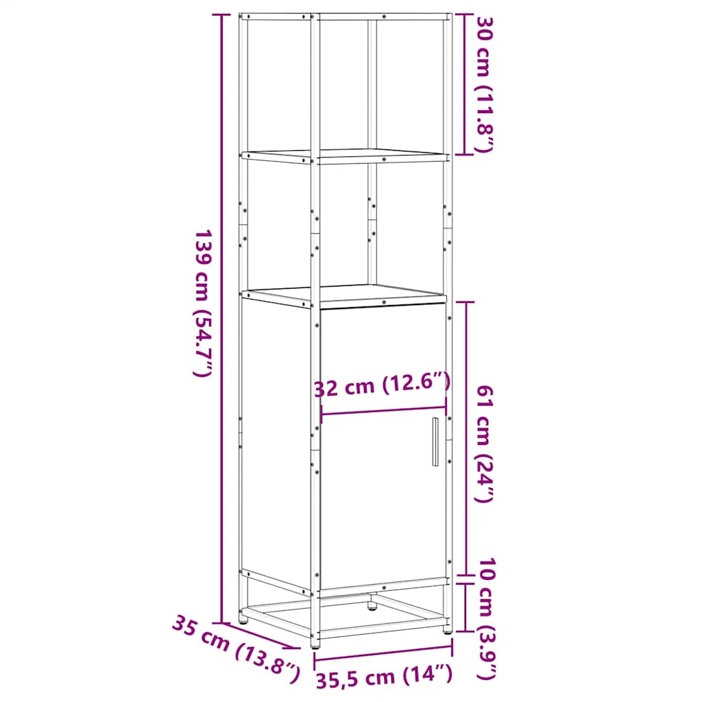 Highboard Schwarz 35,5x35x139 cm Holzwerkstoff und Metall