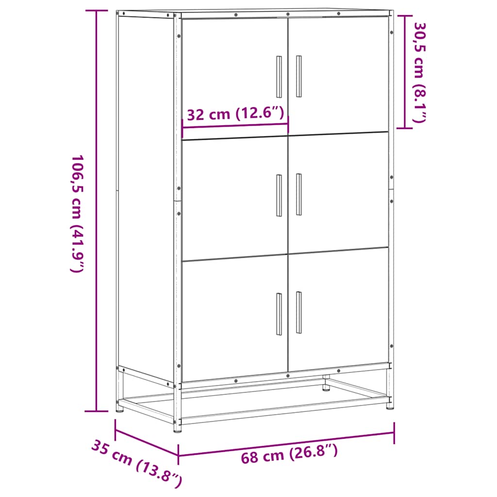 Highboard Sonoma-Eiche 68x35x106,5 cm Holzwerkstoff Metall