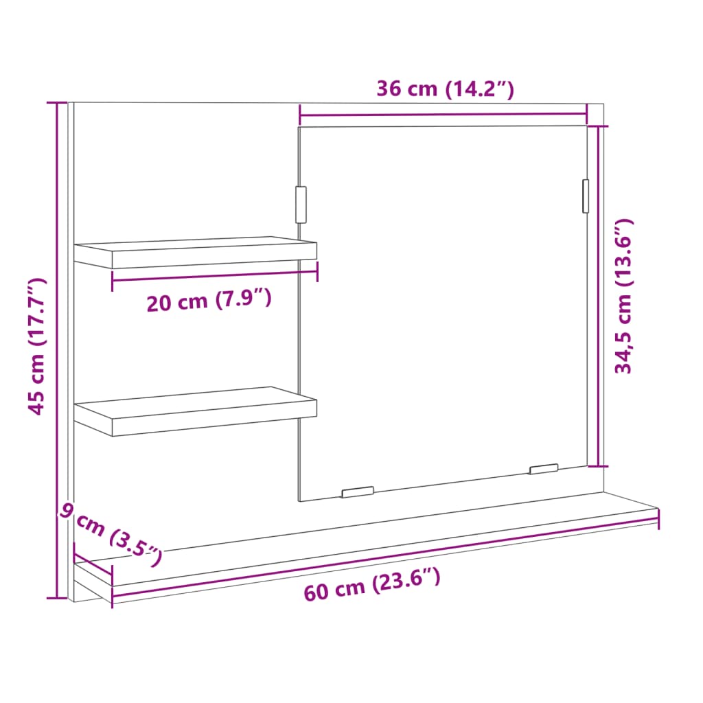 Badspiegel Sonoma-Eiche 60x10,5x45 cm Holzwerkstoff