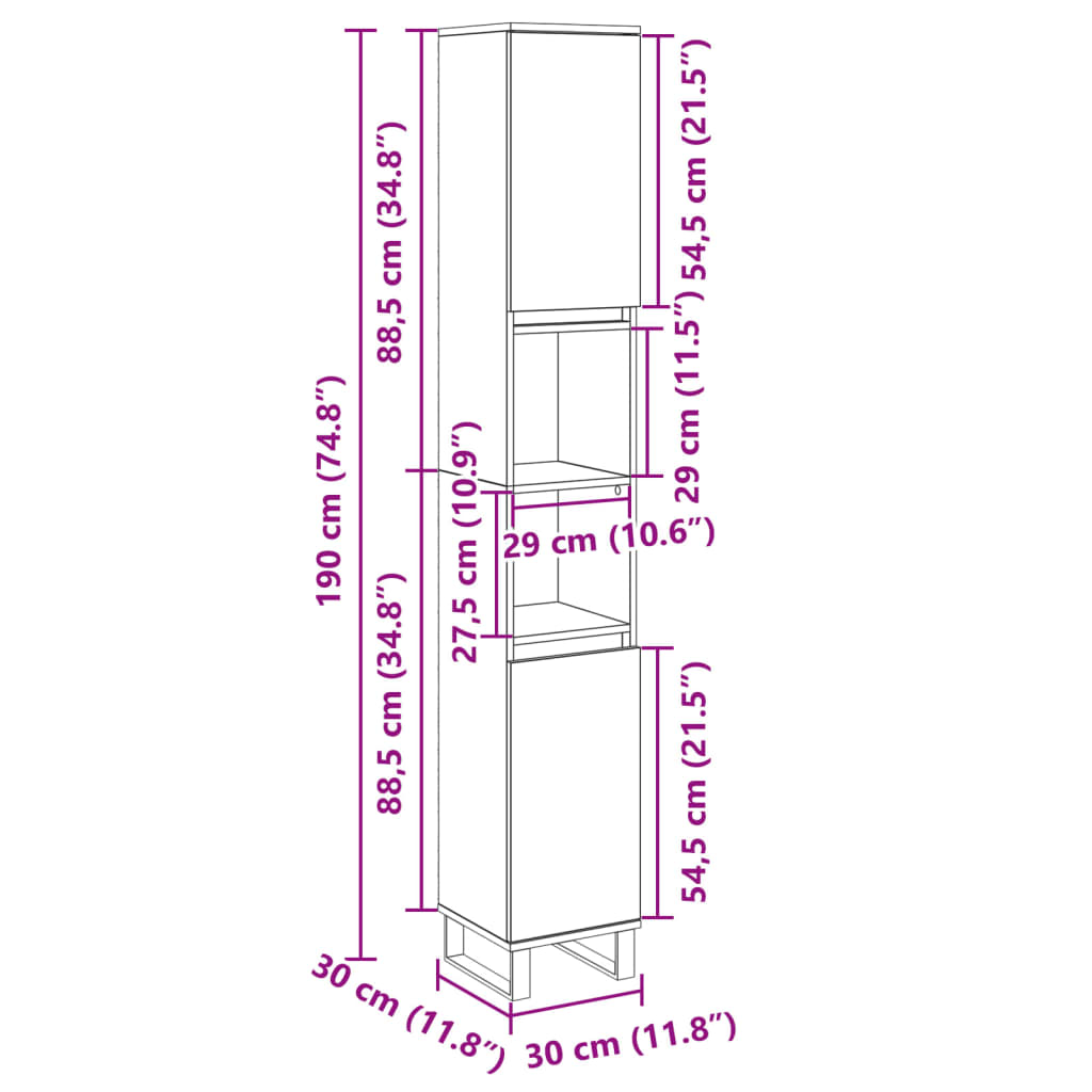 Badschrank Sonoma-Eiche 30x30x190 cm Holzwerkstoff